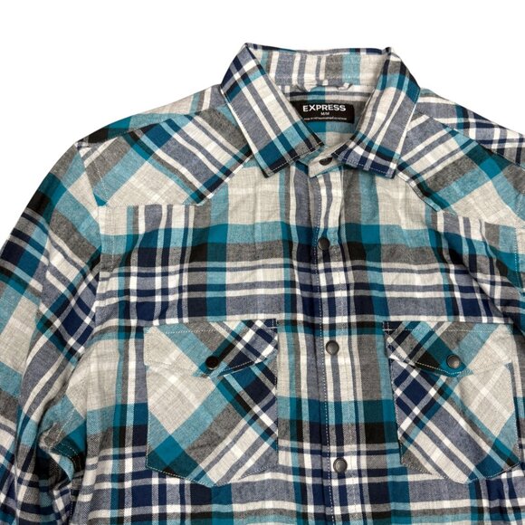 EUC Men's EXPRESS Casual Fit Western Plaid Western-Style Shirt | Size M - Picture 3 of 6
